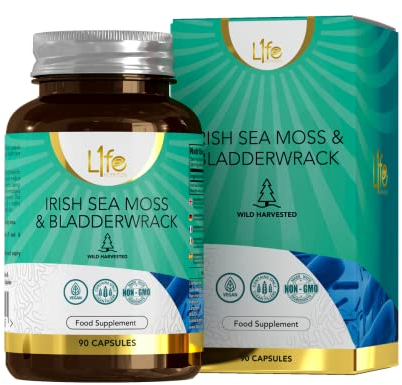 LN Sea Moss & Blasentang | 90 Blasentang und Sea Moss Kapseln – 1000mg Seemoos & 1000mg-Blasentang pro Portion | Hochdosiertes Jod Nahrungsergänzungsmittel | Gentechnik-, Gluten- und Milchfrei