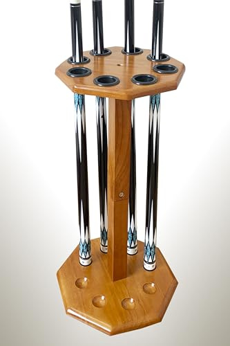 GACCO BILLIARDS Freistehendes Billardqueue-Rack, Pooltisch-Zubehör für 8 Queues, Pool-Queue-Halter, Holzbodenständer, Pool-Queue-Halter für Billard-Spielzimmer (FLOOR-8-OAK)