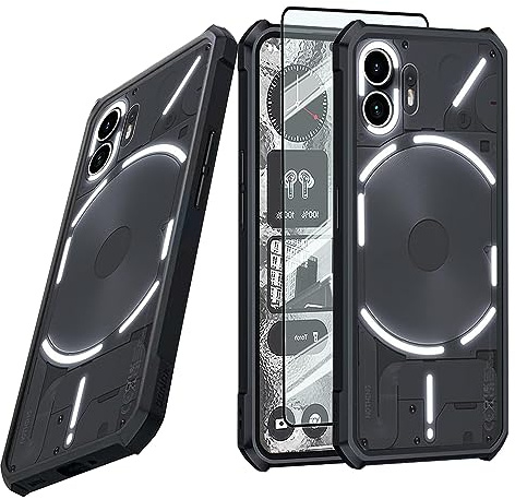Guizzcg för Nothing Phone 2 Fodral, Mjuk TPU-Stötfångare Transparent Akrylbaksida, Krockkudde Skyddande Fodral Fallsäkert Stötsäkert [1 Styck Skyddsfolie], Svart