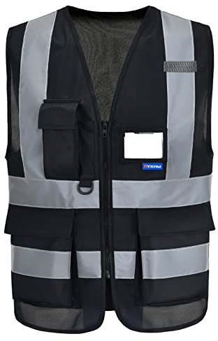 AYKRM Plusieurs Couleurs 7 Poches de Classe 2 Gilet de sécurité Haute visibilité Devant avec des Bandes réfléchissantes, Gilet Noir - Unisexe