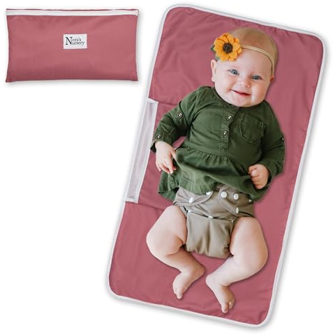 Nora’s Nursery Portable Baby Diaper Changing Pad - Waterproof Foldable Changing Mat for On-The-Go Diaper Changes - Travel Friendly, Easy Clean, Soft & Durable for Infants and Toddlers - Rose
