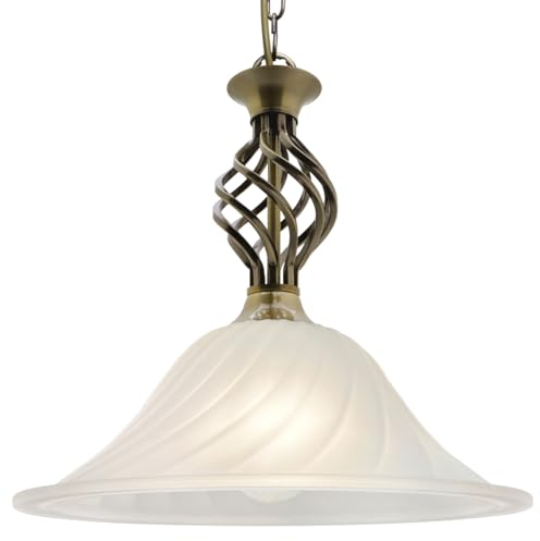 Antique Brass Pendant Light Fixture Chain Suspended Frosted Glass Ceiling Lamp Shade Vintage Dome H3123