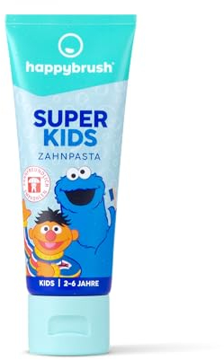 happybrush SuperKids Sesamstraße Kinderzahnpasta, 75 ml Creme Geschmacklos