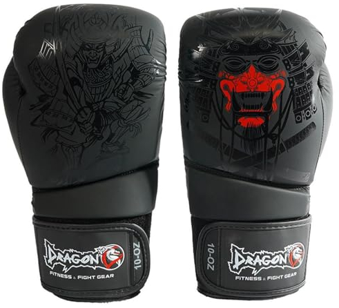 DRAGON DO Yakuza Boxhandschuhe Muay Thai Kickboxen Sparring, Männer Damen, Boxsack Punchinghandschuhe, Kickboxhandschuhe MMA Kampfsport Training Schwarz Adult Muay Thai Boxing Gloves (12 Oz)