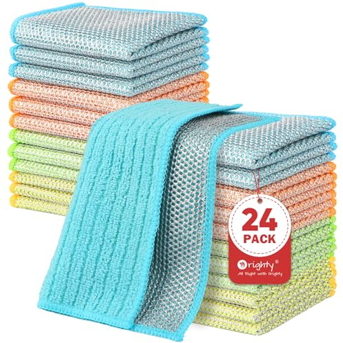 Orighty Torchon multifonction en fil métallique pour la vaisselle 24 pièces, torchons de nettoyage en fil métallique à double couche améliorés sans rayures, débarbouillette en acier réutilisable pour
