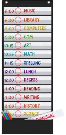 Wisboey Tableaux de Poche pour Programme Quotidien Tableau de Poche pour Salle de Classe Calendrier de Classe 13 + 1 Poche, 18 Réutilisables pour la Salle de Classe