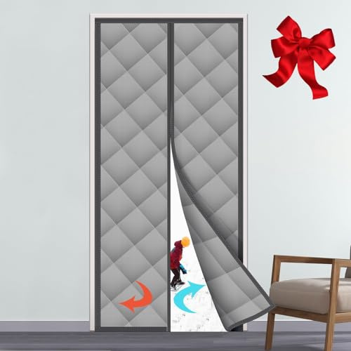 Ceblish Magnet Wärmeschutzvorhang für Türen, Thermo Türvorhang, Isoliervorhang Thermovorhang, Isolier Schutz Vorhang, Wasserdicht, Winddicht, Kälteschutz, Haustierfreundlich, Grau (110x210cm)