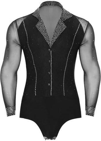 Sywiyi Camisa de ballet para hombre, manga larga, para bailar, latín, salsa, tango, cuello en V, para ballroom, Negro , M