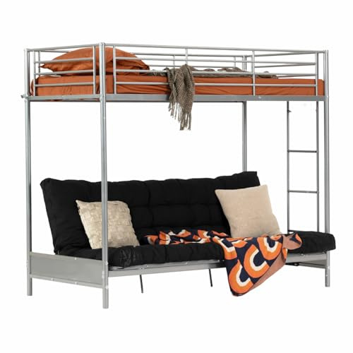 Meuble Cosy Lit superposé 90x190cm avec Banquette Convertible Canapé et Sommier à Lattes en métal, Style Industriel, pour Enfant Chambre à Coucher Maison, Gris