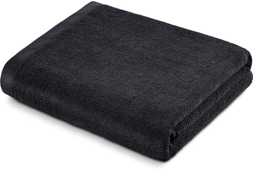 herzbach home Collezione Deep Black | Asciugamano da sauna extra lungo 80 x 200 cm | 100% cotone | morbido e assorbente | Colore: nero