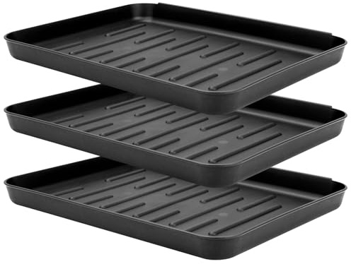 Cozary Bandeja impermeabile per scarpe – 3 pezzi, organizzatore pratico per ingresso, in plastica antiscivolo, nero, ideale per scarpe e stivali, 35 x 27 x 3 cm