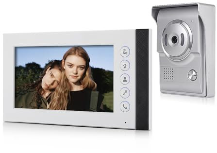 QttyElok Câblé 7 Pouces TFT Couleur Vidéo Sonnette Interphone Système de Sonnette pour la Maison 700TVL IR Vision Nocturne Caméra Extérieure avec Moniteur Intérieur, Supporte Jusqu'à 100 Mètres