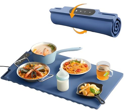 Large Food Warming Tray For Dining Table With Adjustable 5 Temperature Settings, Electric Food Warmer With Auto Shut Off for Serving Multiple Dishes, Touch Control (60 x 40) cm Blue