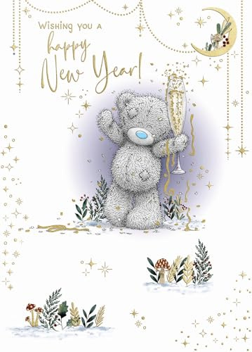 Me To You Tatty Teddy Luxury Happy New Year Card With Gold Foil Detail 5x7ins - Official Collection