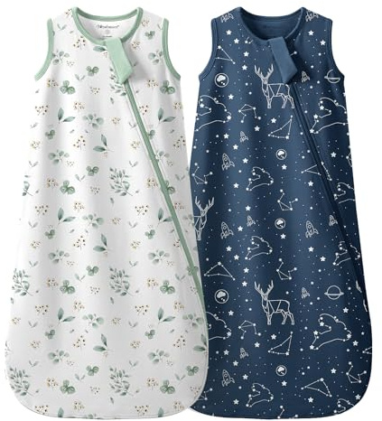 Mosebears Gigoteuse d'été 0.5 TOG - Coton Ultra-Doux pour Bébé(Plant&Blue,L(12-18 mois))