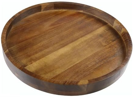 HillSpring Planche de service ronde en bois d'acacia de 35,1 cm avec bord, centre élégant pour ottoman, table basse et îlot de cuisine