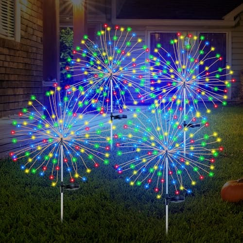 XEERUN 4pack Solar Firework Garden Lights, 150 LED Firework Solar Lights Outdoor Garden 8 Modes Starburst Light Waterproof for Lawn Pathway Patio Yard Party Backyard Decoration