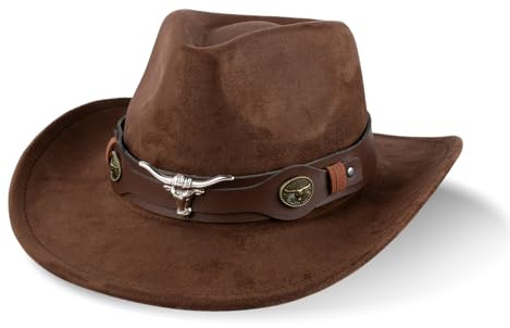 Western Cowboy Hat Unisex Panama Hat Wide Brim Wool Felt Hat Adjustable for Men and Women Outdoor Rodeo Fedora Hats with Strap for Cowboy & Cowgirl,Coffee