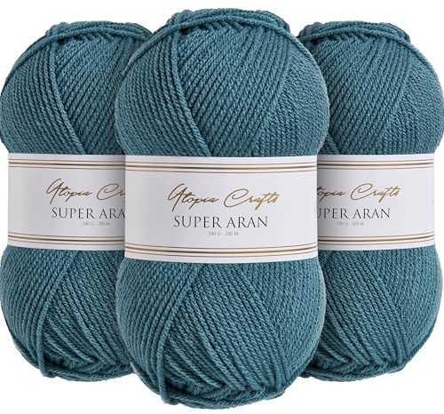 Utopia Crafts Super Aran Lot de 3 pelotes de fil à tricoter et crochet 100 g (Aqua Lagoon)