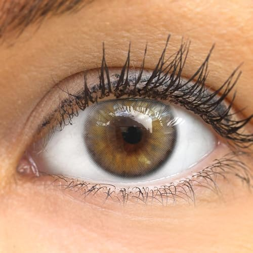 GLAMLENS lentillas de colores marrones Bardolino Gray + contenedor. 1 par (2 piezas) - 90 Días - Sin Graduación - 0.00 dioptrías - blandos - Lentes de contacto marrón de hidrogel de silicona