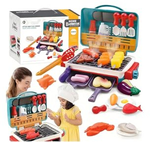 Magic Meals Kids Sensory Kitchen BBQ: Kids Grill With Smoke Sound Light, Sizzling Grills Frying Pan,Color Changing Foods,Interactive BBQ Grill,Educational Play Set Foods Cooking Gift for Boys Girls