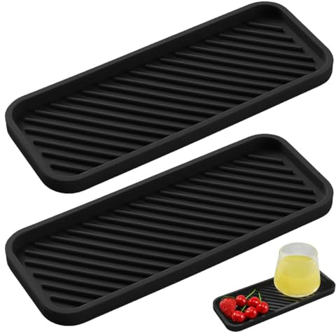 2 vassoi portaoggetti in silicone per lavello, 23 x 9 cm, tappetino antigoccia per lavello da cucina, tappetino di scarico resistente al calore, tappetino antiscivolo in silicone per asciugacapelli