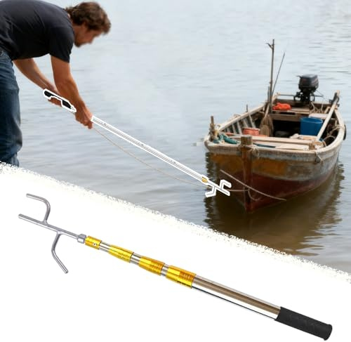 Båtkrokar Infällbar Båtstång 3/4/5/6-steg, Låsande Båtkrok för Bryggor/Ponton, Tryckande och Draande Borttagning av Trädskräp i Rostfritt Stål(118-380cm/47-150)