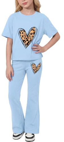 Valcatch Girls Clothes Tracksuits Set 2 Piece Blue Heart,10 Years