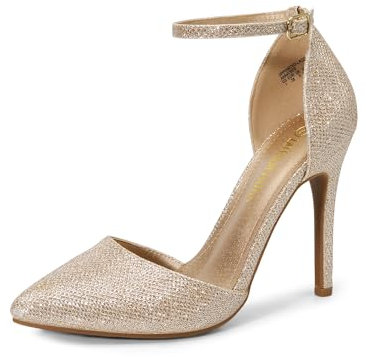 DREAM PAIRS Women's Pointed Toe Ankle Strap High Heels Pumps Dress Court Shoes Oppointed_Lacey,Size 5.5,Gold/Glitter,Oppointed_Lacey