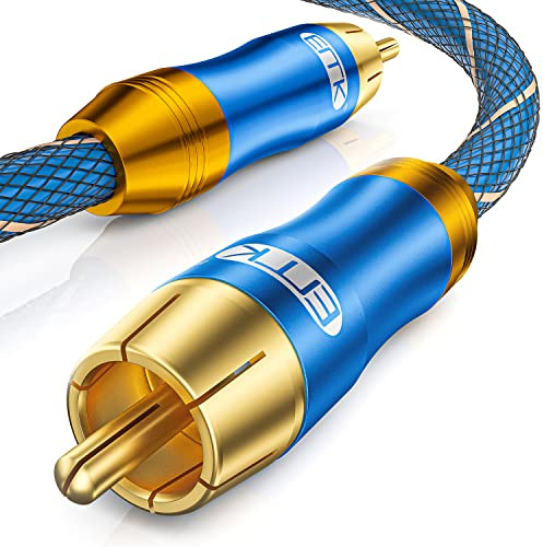 EMK Subwoofer Cable (6.6ft/2m) -Digtal Coaxial/Subwoofer Cable Dual Shielded with Gold Plated RCA to RCA Connectors -Top Blue Series