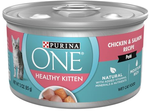 Purina ONE Grain Free, Natural Pate Wet Kitten Food, Healthy Kitten Chicken & Salmon Recipe - (Pack of 24) 3 oz. Pull-Top Cans