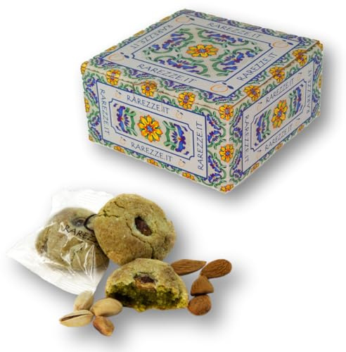 RAREZZE - biscuits siciliens à la pâte d’amande à la PISTACHE | boîte cadeau décorée 400gr | Spécialités siciliennes, pâtisseries artisanaux, cannoli, cassata siciliana