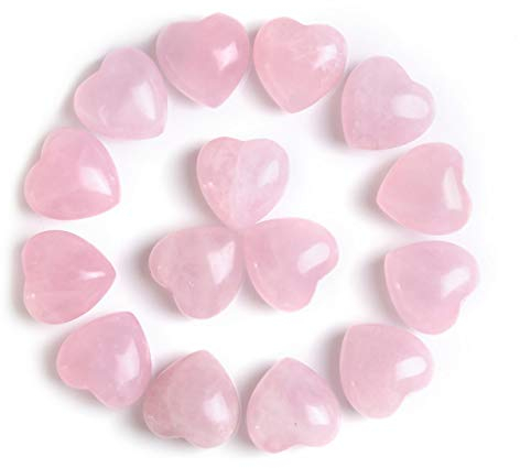JOVIVI 15 Stück Rosenquarz Herz Steine Klein Heilsteine Healing Reiki Glücksbringer Dekorative Steine Feng Shui Tisch Deko