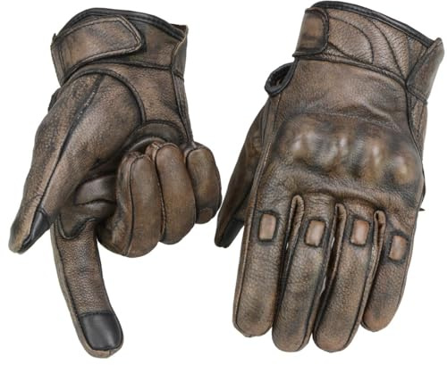 Milwaukee Leather MG7514 Men's Distressed Brown Leather Gloves with Gel Palm and Knuckle Protectors (Large)