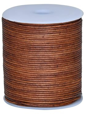 Cords Essentials Genuine Leather Round Cord for Jewelry Making, Necklaces, Bracelets, Kumihimo Braiding, Wrapping, Crafts and Hobbies (Aging Saddle, 1.5mm)