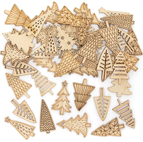Baker Ross FE982 Christmas Tree Mini Wooden Shapes - Pack of 72, Embellishments for Crafting, Craft Supplies for Children, Ideal for Kids Arts and Craft Projects