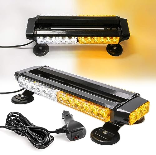 ROUTEKING 30LEDs Flashing Beacon Light - Recovery Warning Strobe Lighting Bar IP65 with 4 Magnetic Base 7 Flash Patterns for 12V/24V Emergency for vehicles Car Trailer Roof (Amber/White)