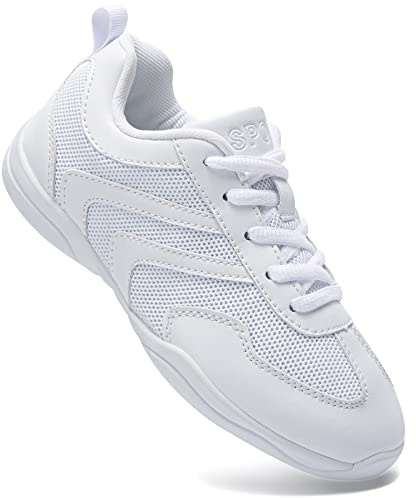 LANDHIKER Cheer Shoes for Women Cheerleading Shoes Girls Youth White Competition Cheerleading Gear Dance Shoes Sports Shoes Tennis Training Athletic Shoes Flats Breathable Kids Cheer Sneakers