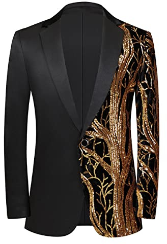 Men Black Sequin Shiny Prom Suit Jacket One Button Slim Fit Sport Coats and Blazers Tuxedo for Wedding Banquet