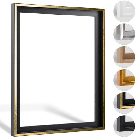 HaakDesign Schattenfugenrahmen Levi in Schwarz Gold gebürstet 50 X 70 cm für Keilrahmenbilder und Leinwände Glanz Edition