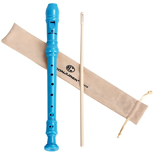 CONJURER Soprano Recorder Instrument - German Fingering 8 Hole Flute Recorder ABS Descant Recorders for Beginners with Cleaning Rod and Bag, Blue