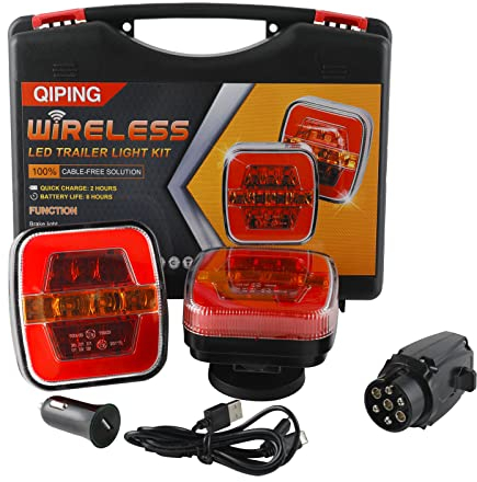 Qiping 2 Pack Kabelloss Anhängerbeleuchtung LED Magnetische Rückleuchten Wireless Magnetfuß Rücklicht mit Bremslicht/Positionslicht/Blinker - E-Prüfzeichen