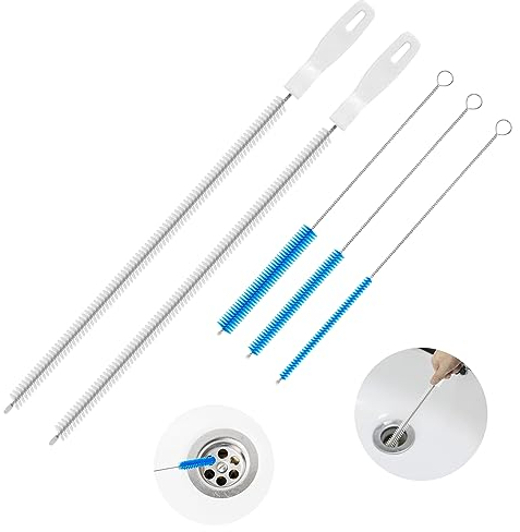 RAFIYU 5Pcs Brosse de Nettoyage de Drain D'égout, avec 2 Deboucheur Evier de 45cm et 3 Brosses à Tubes pour Débouchage de Canalisation et Les Tuyaux, Vidange Drague Outil pour Salle de Bains Cuisine