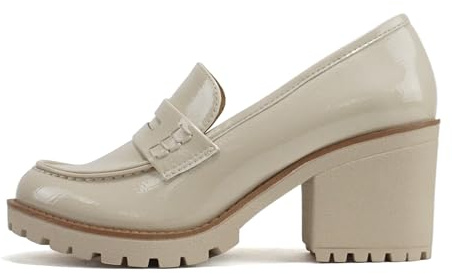 Soda Kinder ~ Damen-Schlupfschuh, klobiger mittelhoher Absatz, Sohle, Penny-Loafer, Halbschuh, Knochenpatent, 42 EU