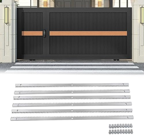 6 Stück Zahnschiene für Schiebetor Antrieb Zahnstange 100cm Stahl Verzinkt, mit Motor für Schiebetorantrieb, Zahnrad fuer Elektrisch Schiebetor, Garagentor Antrieb