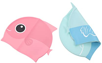 Parliky 2pcs Boys and Girls Silicone Swim Caps Cartoon Swim Hats for Boys and Girls Comfortable Elastic Bathing Caps for Pool and Beach Activities Cute Design Great Fit