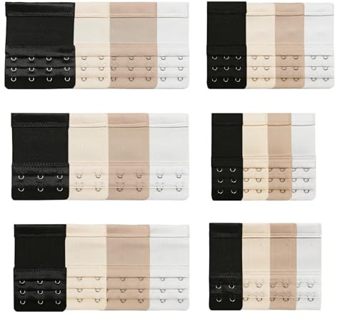 DALAETUS 24 Pièces Femme Extensions de Soutien-Gorge Kit, Confort Extension Soutien Gorge, Élastique Rallonge Soutien Gorge (Blanc + Noir + Couleur Chair + Abricot)