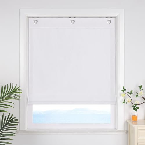 ESLIR Store bateau - Montage sans perçage - Opaque - Avec crochets de suspension - Store à bande - Pour fenêtre - Sans perçage - Blanc - 80 x 140 cm