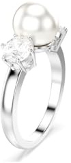 Swarovski Anillo de cóctel Matrix, Perla de cristal, Talla redonda, Blanco, Baño de rodio