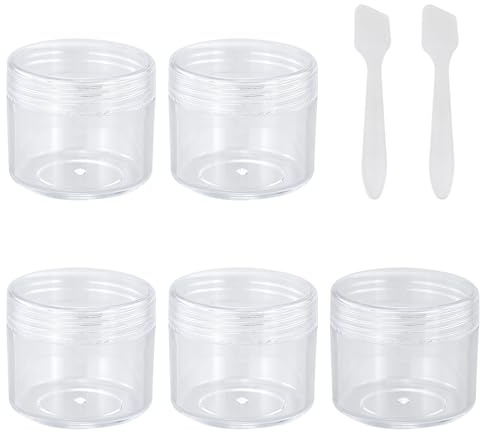 5 PCS Empty Sample Pots,Empty Plastic Cosmetic Jars,Mini Cosmetic Containers,Clear Plastic Travel Cosmetic Jars，Small Sample Containers Pots, for Face Creams, Sample,Make-Up(20ml)